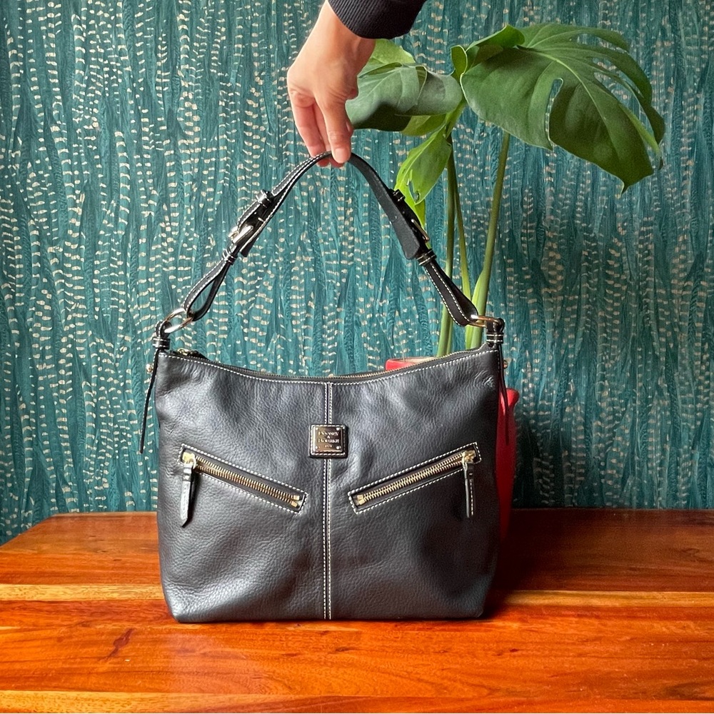 Rare Vintage Dooney & Bourke Large Black Leather Mary Hobo Tote Bag Purse
